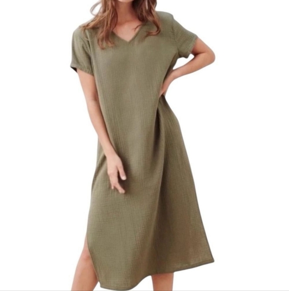 Jenni Kayne Dresses & Skirts - Jenni Kayne Cypress V Neck Cotton Caftan Midi Dress In Sage Medium